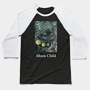 Black Cat - Moon Phases Necklace - Moon Child -White Lettering Baseball T-Shirt
